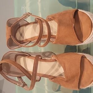 Brown suede wedges